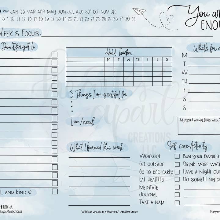 Daydreamer Weekly Notepad for wholesale by hearts apart creations, llc