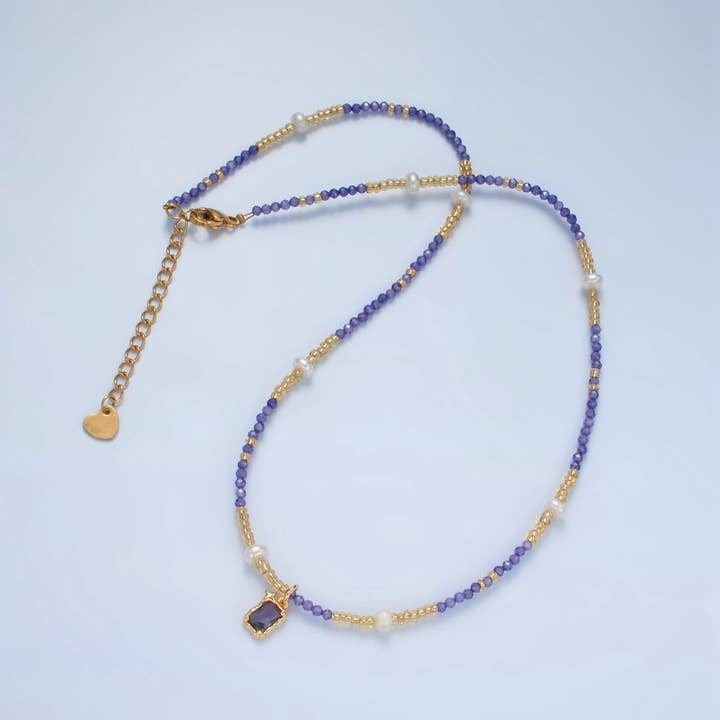 Colar de Corrente com Contas de Ametista Roxa Feito à Mão com Pérola de Água Doce 40 cm | WA2583 por atacado de Aim Eternal