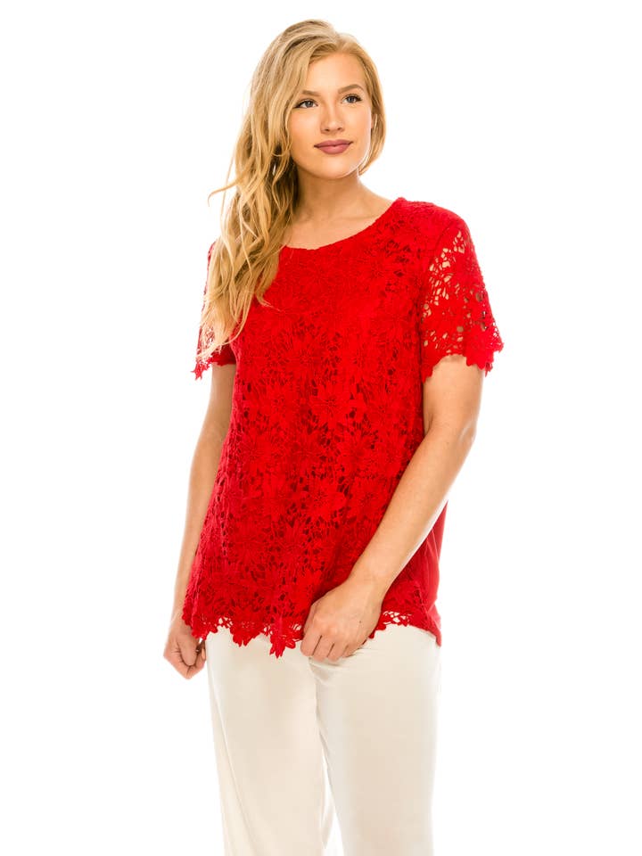 Jostar - Wholesale Blouse - Women's - Flower Top -Short Sleeve Top