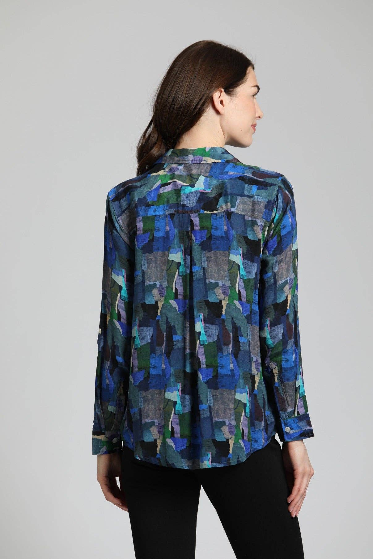 MULTI Color Brushstrokes Print - Button Up With Roll Up Sleeve for wholesale on Faire2