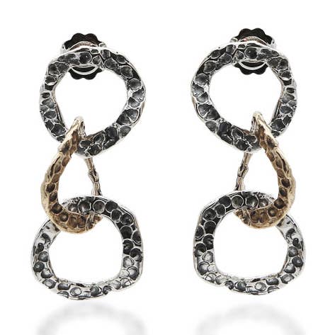 Mandile Gioielli - Wholesale Hangende/ronde oorbellen - Oorbellen met drie cirkelvormige hangers van 925 zilver en brons (ORA063b)0