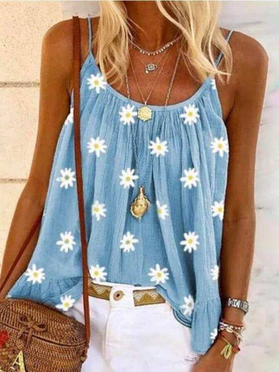 daisy print uneck casual tank top for wholesale by Flarix