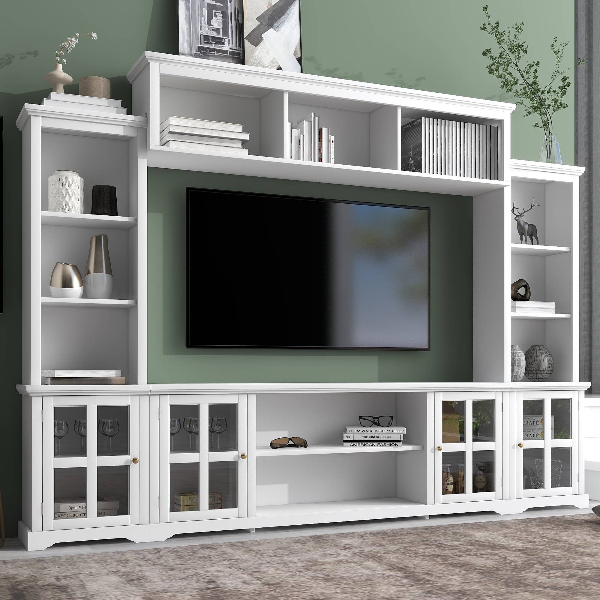 HOMYCASA DESIGN INC - Vente Console - Meuble TV avec étagères et armoires, unité murale avec pont0