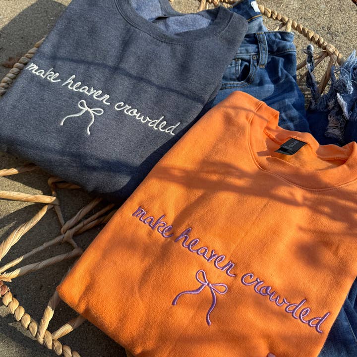 Coquette make heaven crowded embroidered crewneck. for wholesale by Basil & Burch