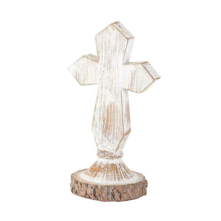 Magnolia - Wholesale Decorative Tabletop Object - Crs Ttop Antique White Cross Rsn 6"H1
