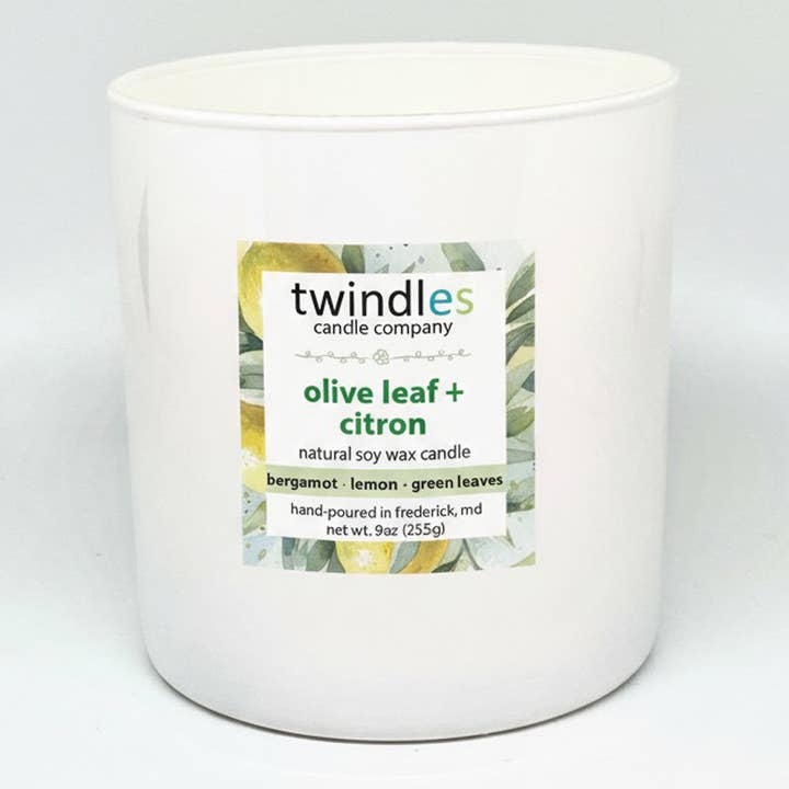 Olive Leaf & Citron Soy Candle | 9oz Handcrafted, Clean Burn for wholesale by twindles candle company
