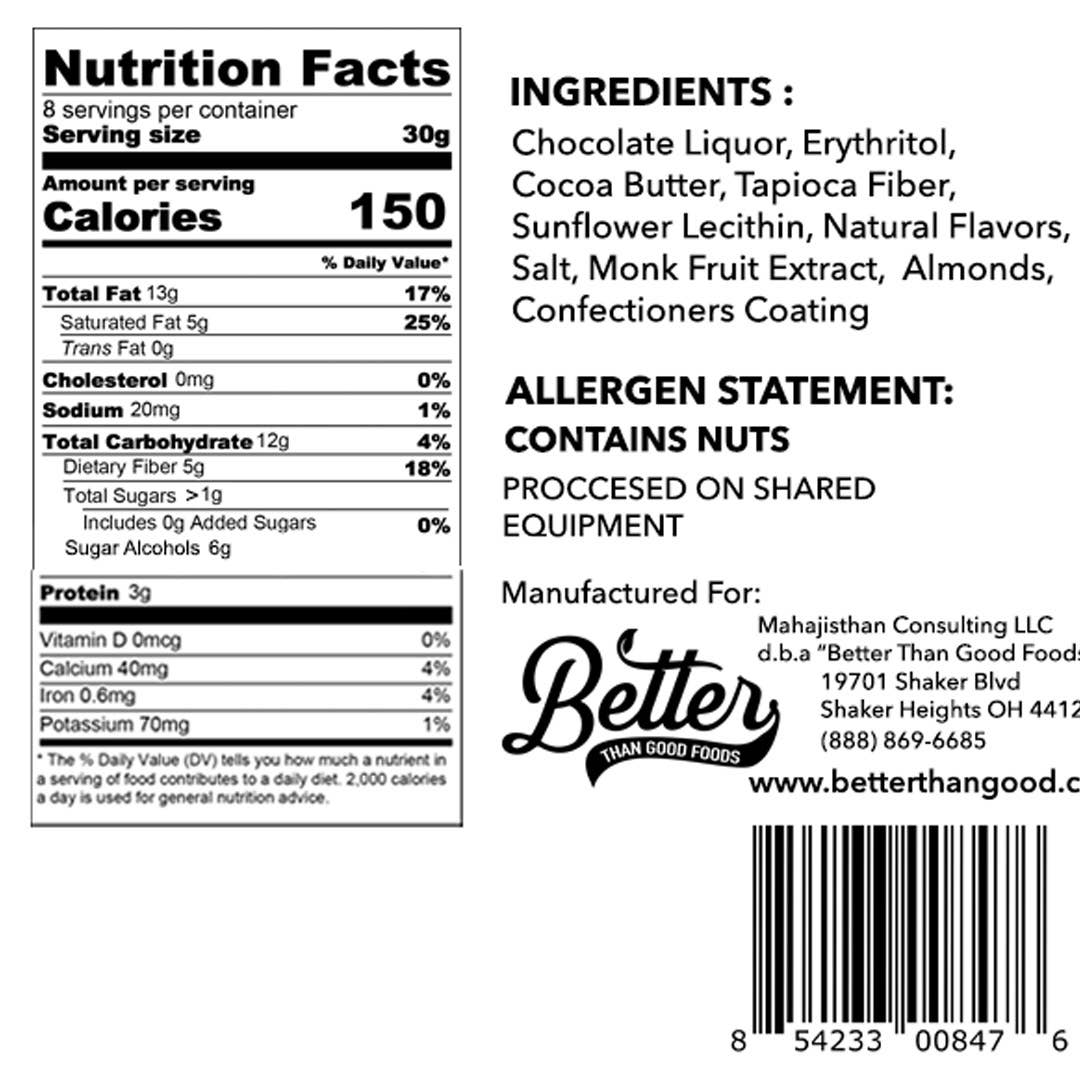 Better Than Good Foods - Vente Friandises enrobées de chocolat - Amandes enrobées de chocolat noir végan et keto (170 g)1