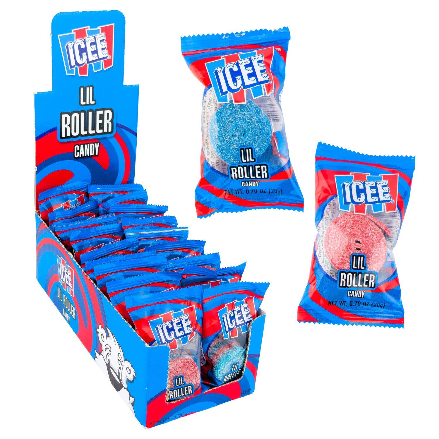 Long Island Candy Factory - Wholesale Gummy - ICEE Lil Roller Candy Sour Belt Cherry Blue Raspberry 18 ct0