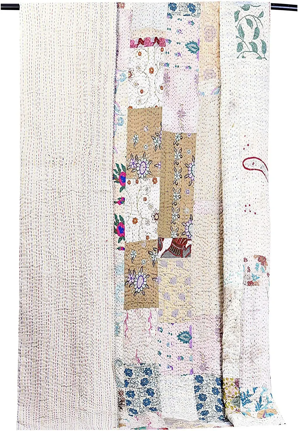 GYPSY STUDIO – Engroshandel Quiltet tæppe – Hvide Patchwork Kantha Tæpper Håndsyede Tæpper Queen1