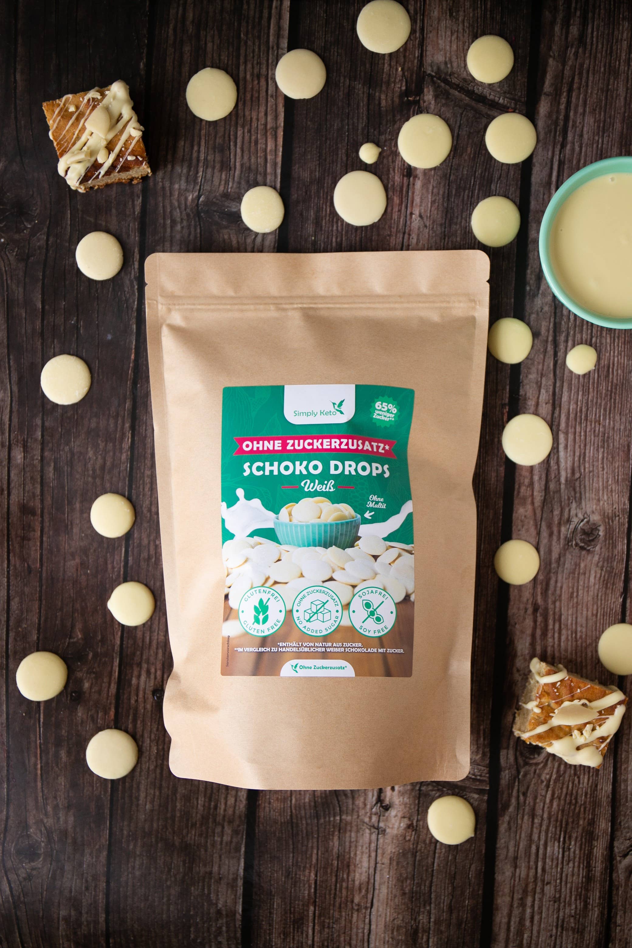 Simply Keto - Wholesale Chocolate Covered Sweets - White chocolate drops 30% cocoa | 750g2