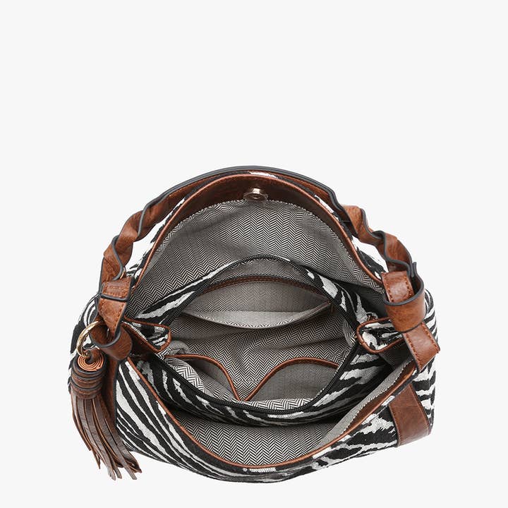 Jen & Co. - Wholesale Shoulder Bag - Women's - M2255 Nori Zebra Printed Hobo w/ Large Tassel4