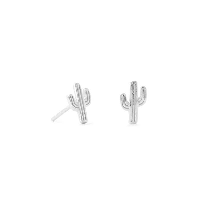 Silver Stars Collection - Wholesale Stud/Post Earrings - Small Polished Saguaro Cactus Stud Earrings