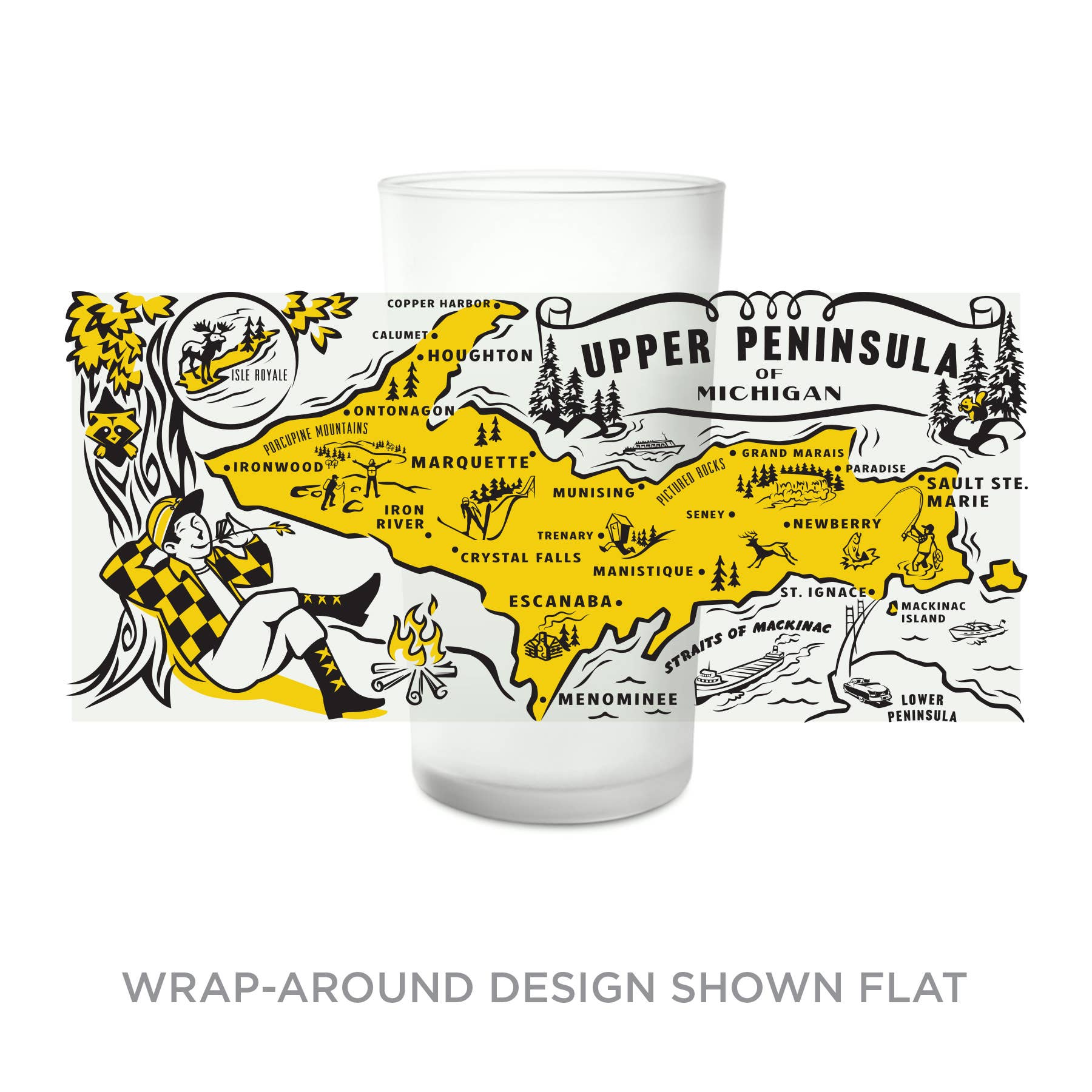 Peninsulas - Wholesale Drinking Glass/Cup - Upper Peninsula Souvenir Frosted Glass1