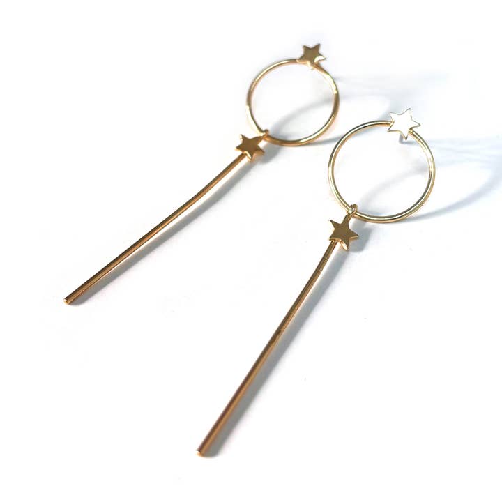 Brass Star Hoop Long Bar Drop Dangle Earrings for wholesale by StarryNYC