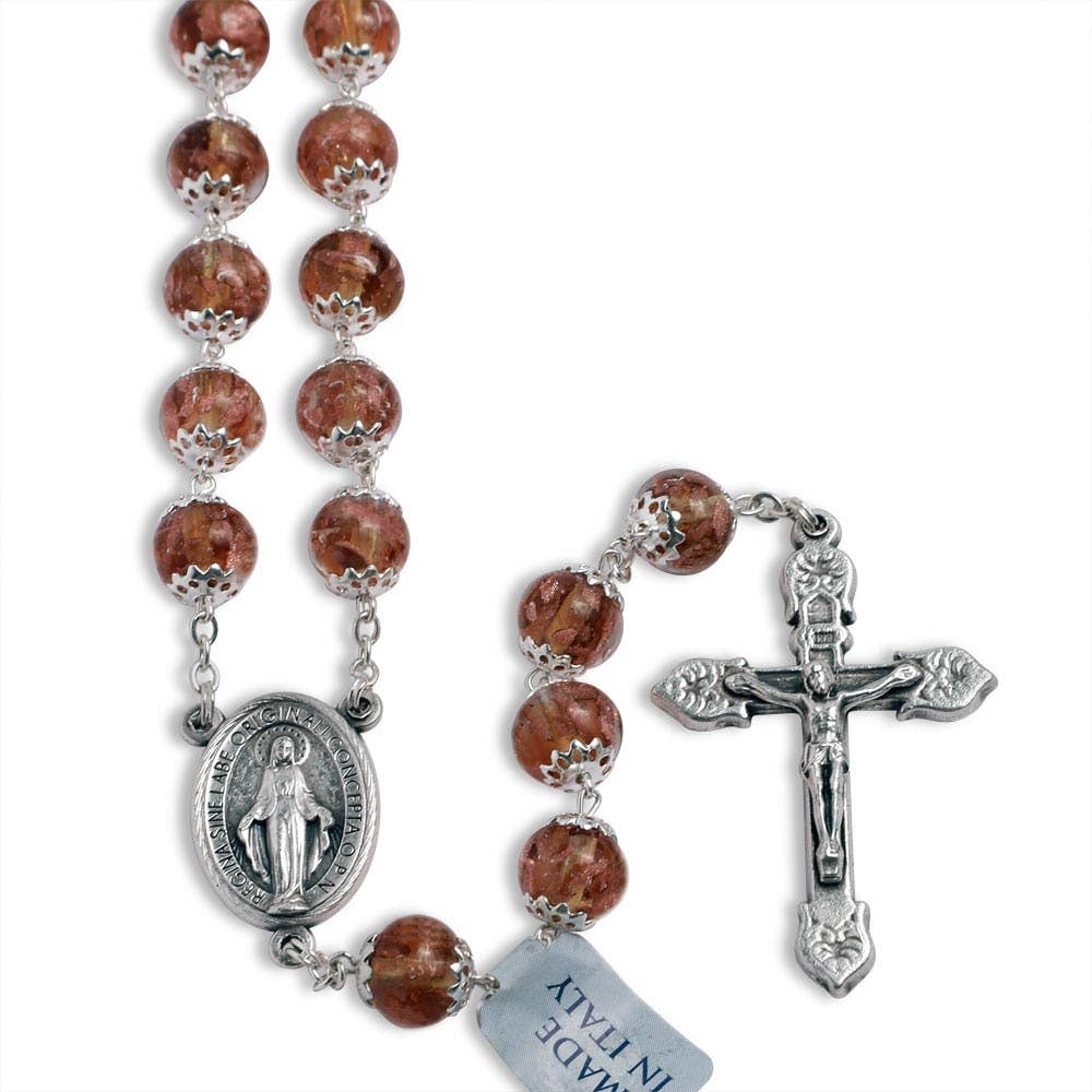 RM Trading – wholesale Prayer beads necklace – Amber Murano Beads Rosary Miracle Medal0