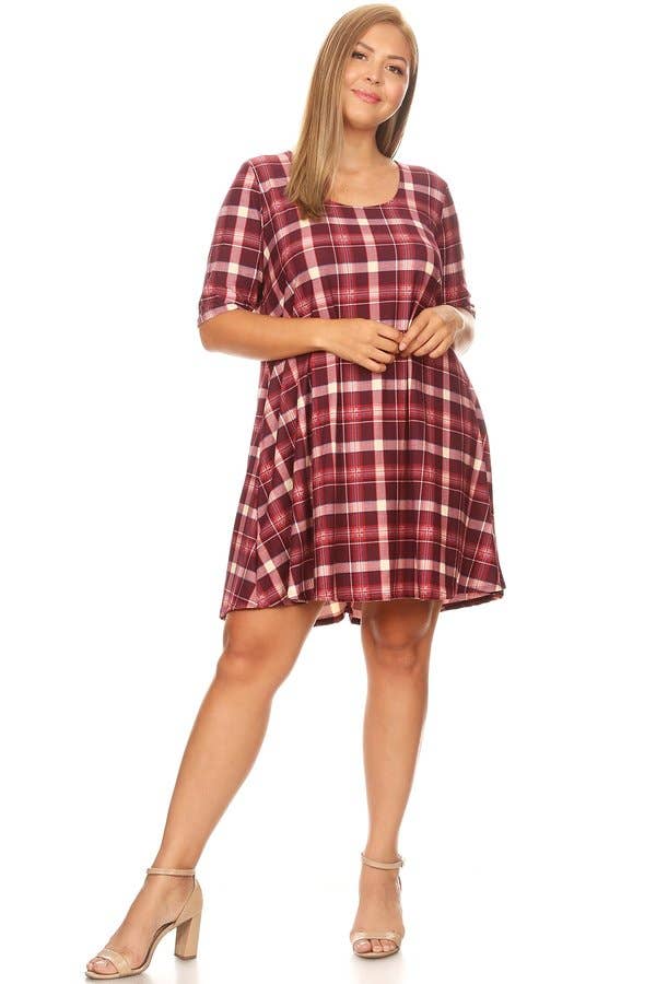 VIBE Apparel Co – wholesale Klänning - Dam – Plus rutig borstad sväng klänning2