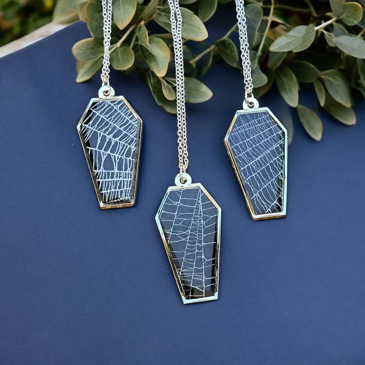Hell Kitten RVA - Wholesale Pendant/Charm Necklace - Real Spiderweb Coffins Silver (Necklace)