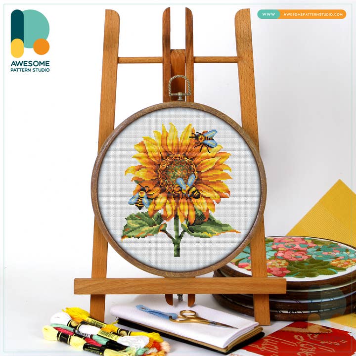CS2608 Sunflower Bees, Counted Cross Stitch Kit for wholesale by Awesome Pattern Studio