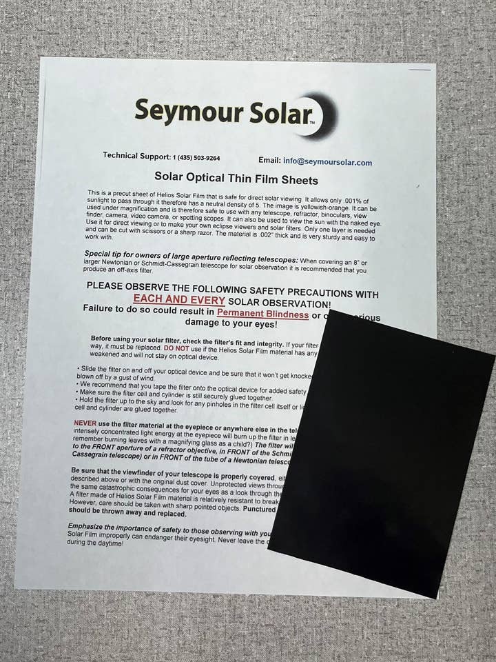 Feuille de film solaire Hyperion, 3 1/2 x 5 pouces pour la vente par Seymour Solar