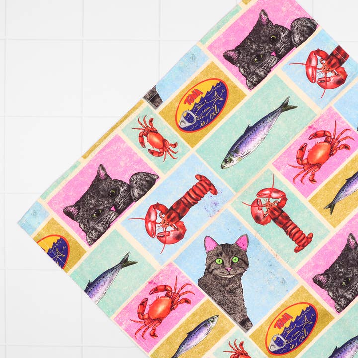 Fawn & Thistle Ltd (US Duties Paid) - Wholesale Tea towel - Cat's Kitchen Tea Towel | 100% Cotton Dish Towel | Sardines7
