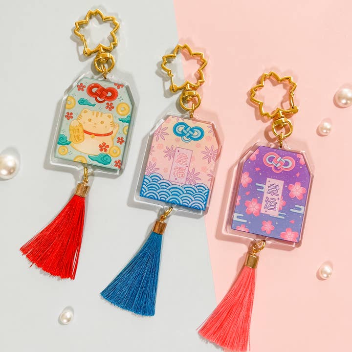 Omamori Acrylic Keychains for wholesale by Kofuku Art Studio