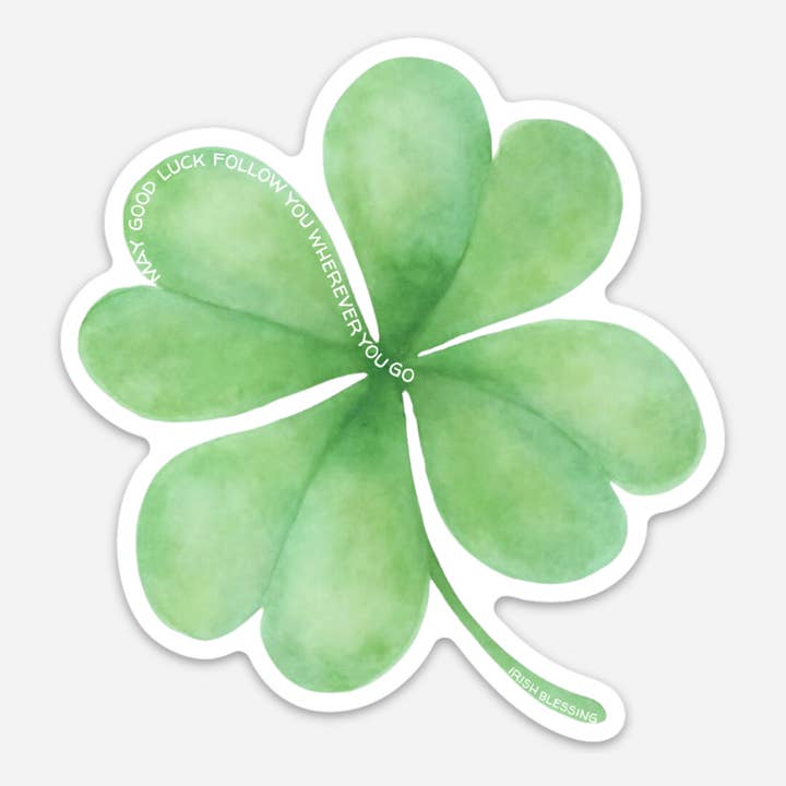 Watercolor Clover Sticker – Good Luck Vinyl Decal - Shamrock for wholesale by Mac and Mo Studio - Luxury Stationery and Greeting Cards