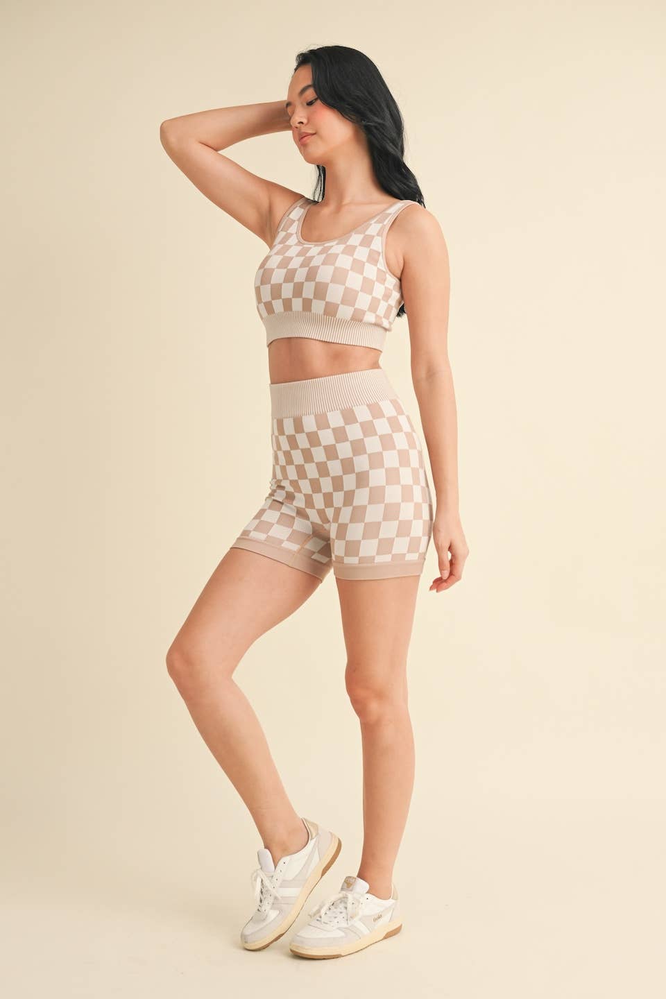 KIMBERLY C - Wholesale Activewear Set - Women's - Checkmate Cropped Two Piece Set76