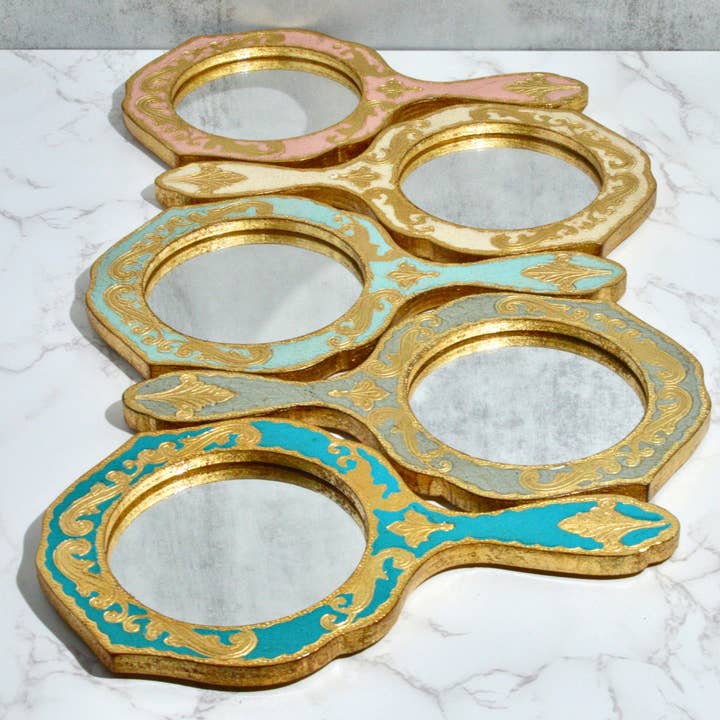 Espejo de Mano Redondo de Madera Florentino, Hecho en Italia para venta al por mayor de Via Graceffo