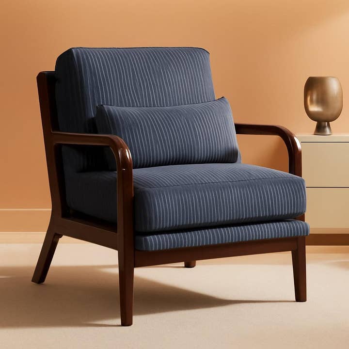 Grey Mid Century Accent Chair Wood Frame 8 Inch Cushion for wholesale by ShipItFurniture