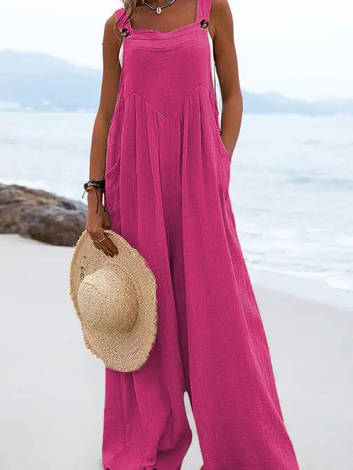 Sweetkama - Venta al por mayor Peto - Mujer - Mono suelto de crepé liso para mujer SKJ16223