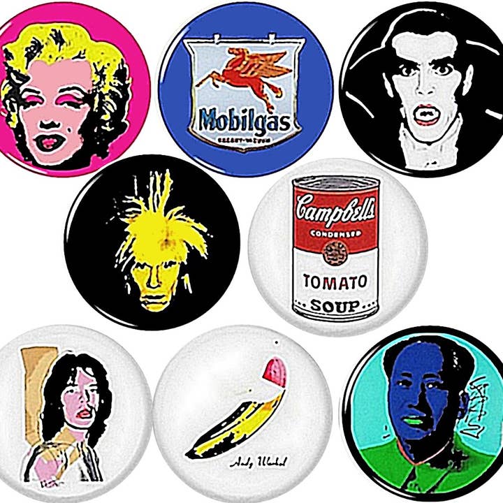 Pinbax Express - Wholesale Lapel Pin/Button - Andy Warhol Paintings x 8 1" inch (25mm) pins pop art NYC