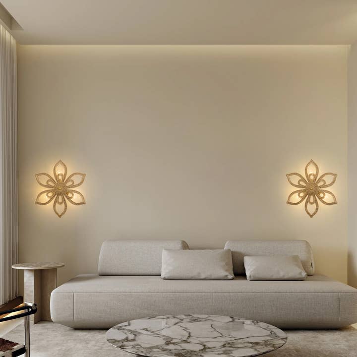 Daisy 3-light Modern Coastal Rattan Wall Sconce Flower Wall Decor Light for wholesale by ELE Light & Decor