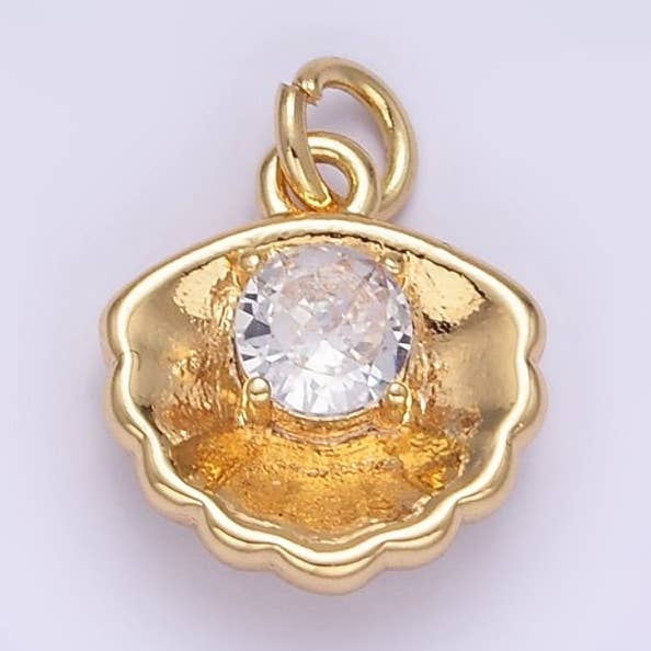 24K Guld Fyldt Klar CZ Muslingeskal Mini Charm | AG844 for engroshandel hos Aim Eternal