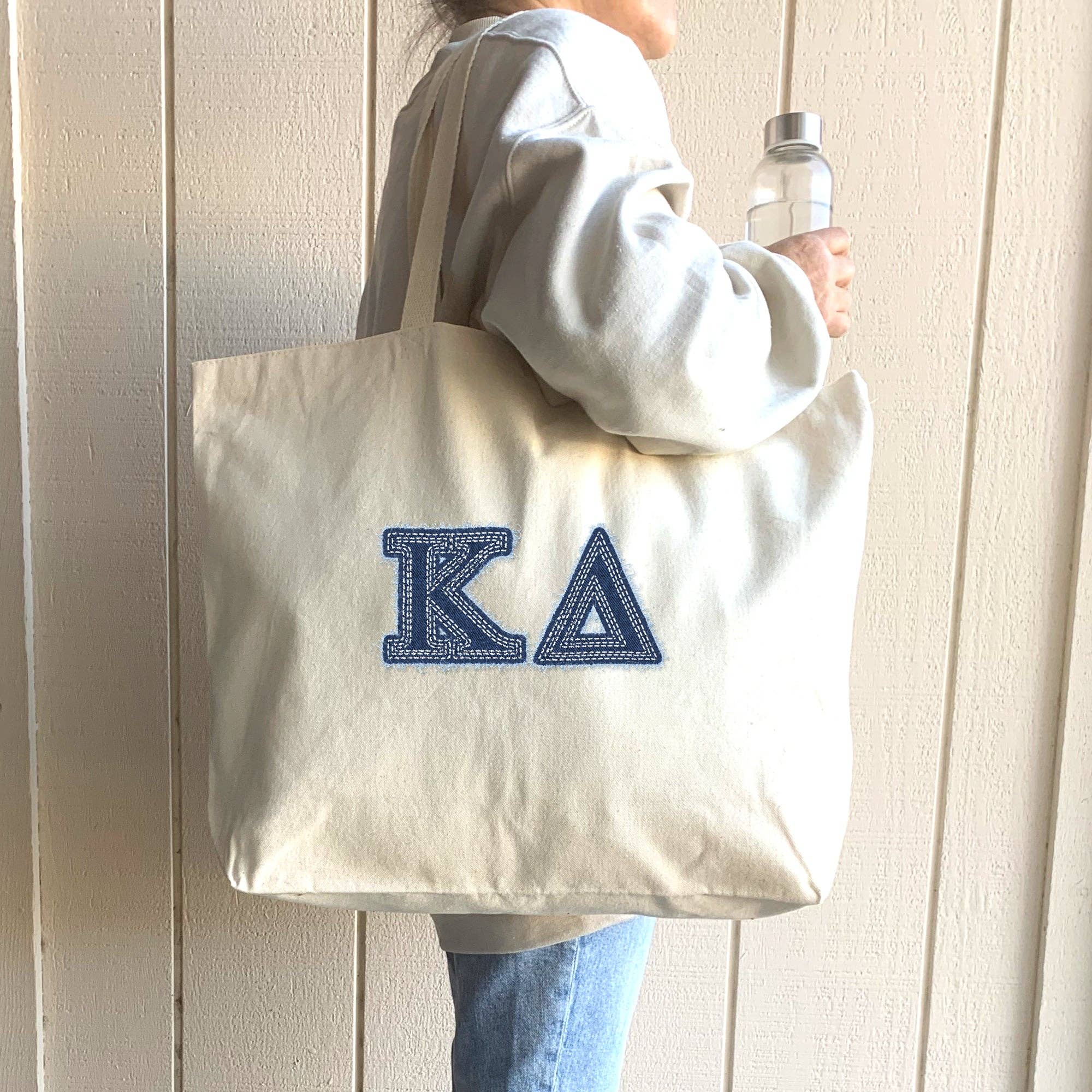 Natural Sorority Greek Letters Printed on a Canvas Tote Bag for wholesale on Faire19