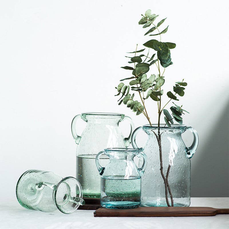 Noah Decoration – wholesale Vase – Farmhouse Dual-Handled Blue/Green Tint Glass Vases7
