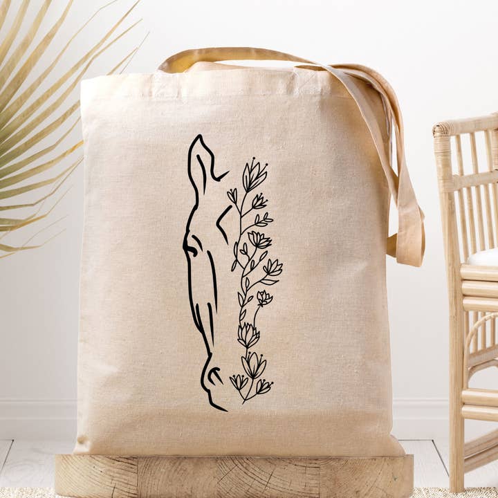 Dark Horse Dream Designs LLC – wholesale Bärkasse - Dam – Blommig hästhuvud -linjeteckning- tygväska i duk0