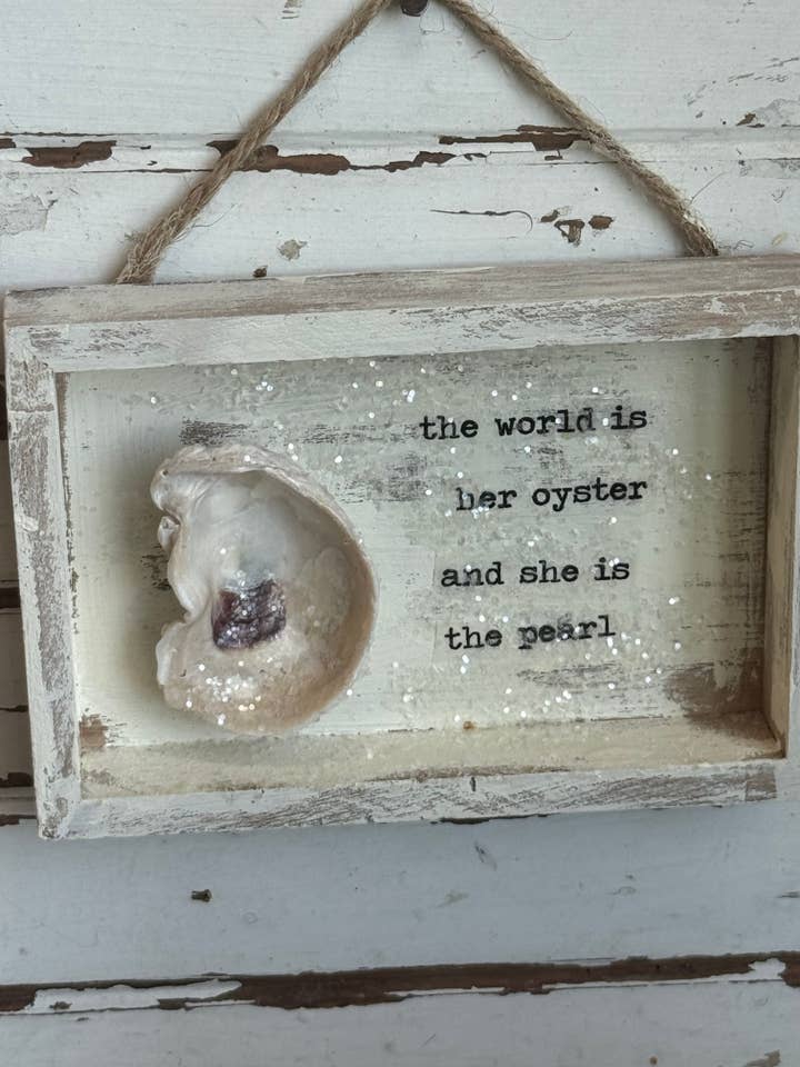 Oyster Seashell Shadowbox,Coastal Decor :world is her oyster for wholesale by UnfiniSHEd