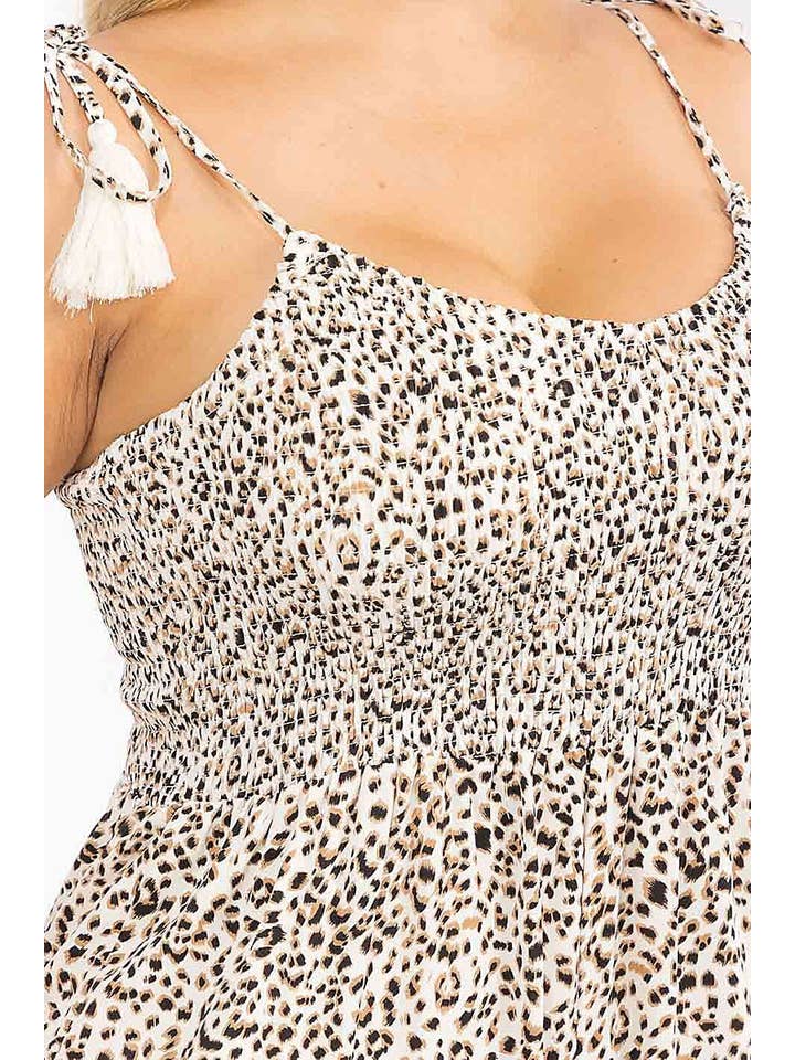 IVORY LEOPARD SLEEVELESS V-NECK ANIMAL PRINT BELL LEG JUMPSUIT for wholesale on Faire3