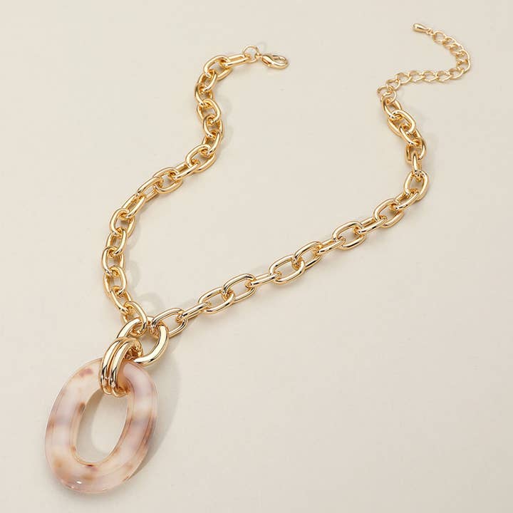 Sensibling Corp. - Wholesale Pendant/Charm Necklace - Celluloid Acetate Oval Ring Pendant Chunky Chain Necklace10