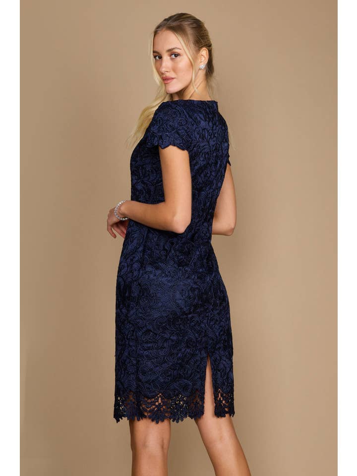 Kos Couture - Wholesale Dress - Women's - Short Lace Cocktail Dress in Navy Black Burgundy Silver