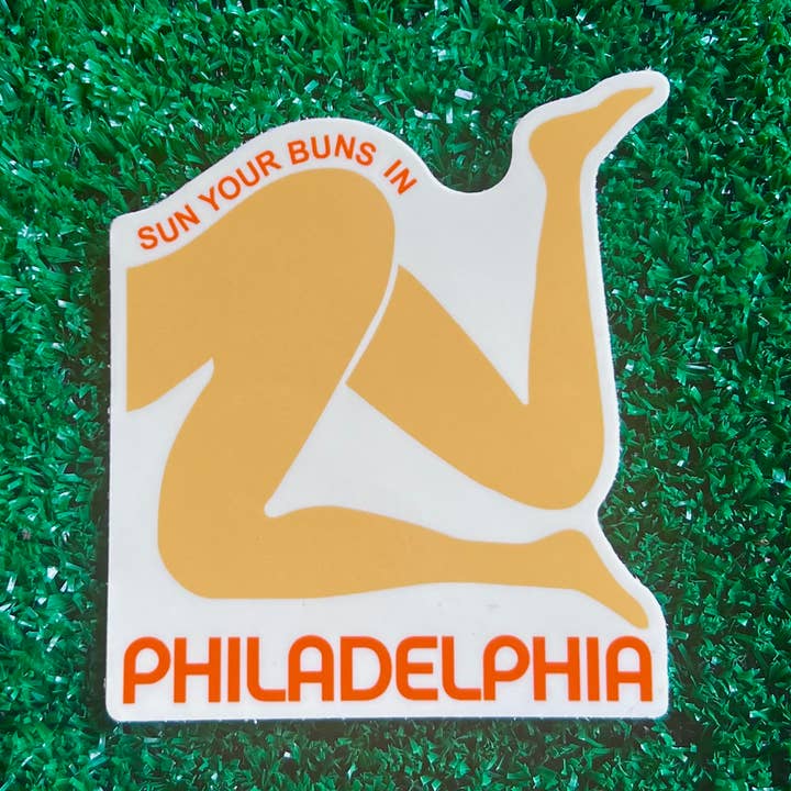 Sun your Buns in Philadelphia Sticker for wholesale by Yardsale Press