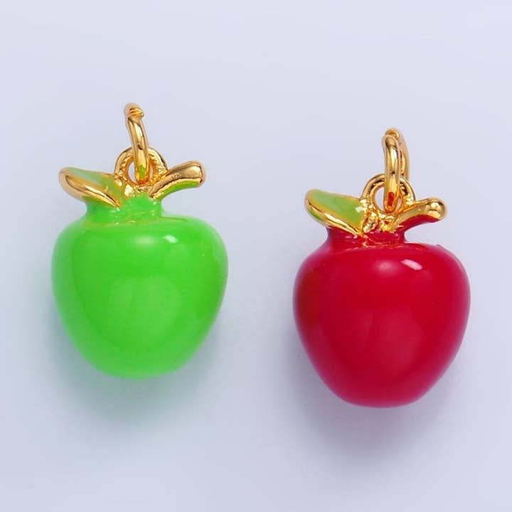 24K Gold Filled Red, Green Apple Fruit Charm | W344 for wholesale by Aim Eternal