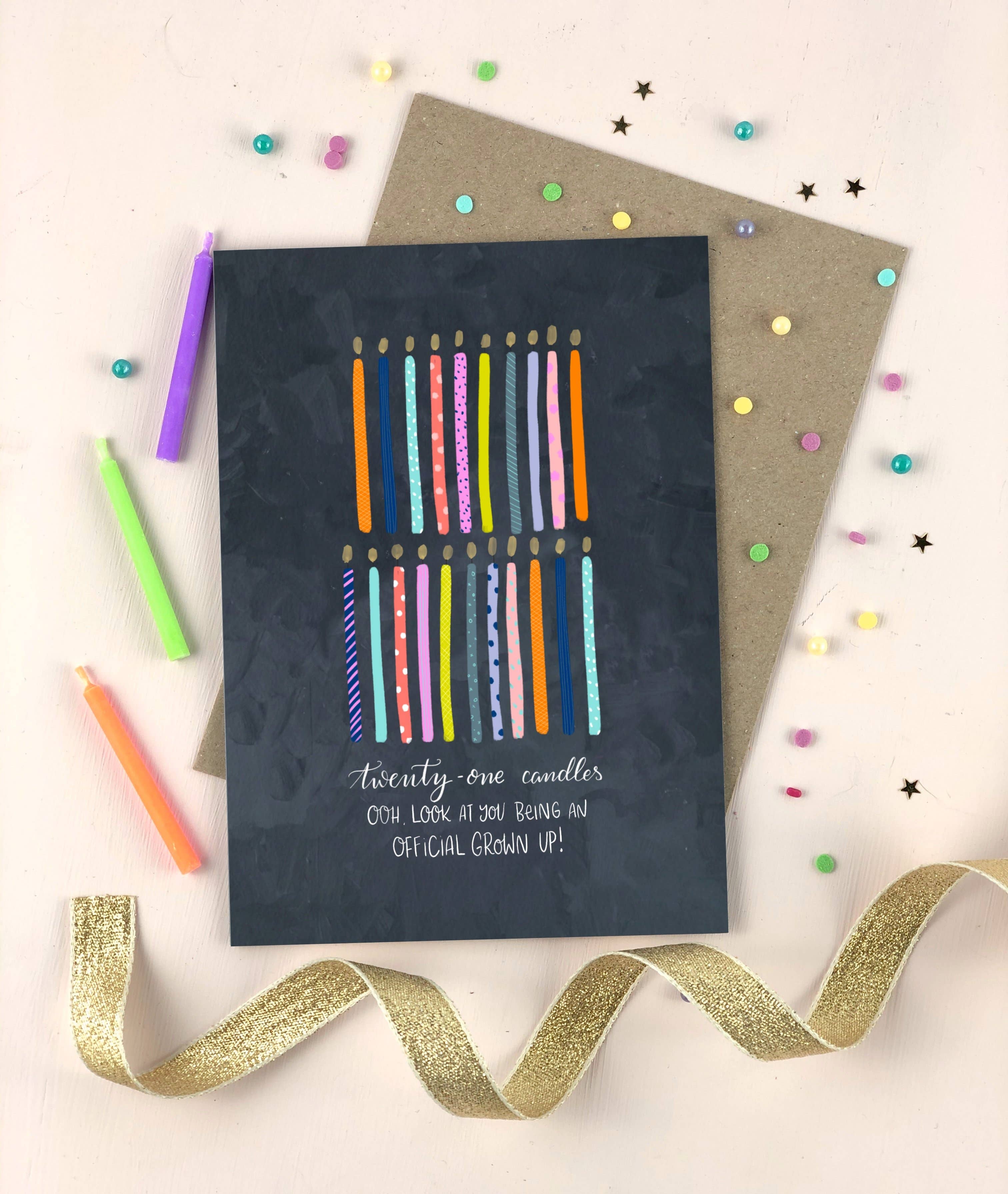 The Little Posy Print Company - Wholesale Birthday Card - Twenty First Birthday Candles Happy Birthday Card0