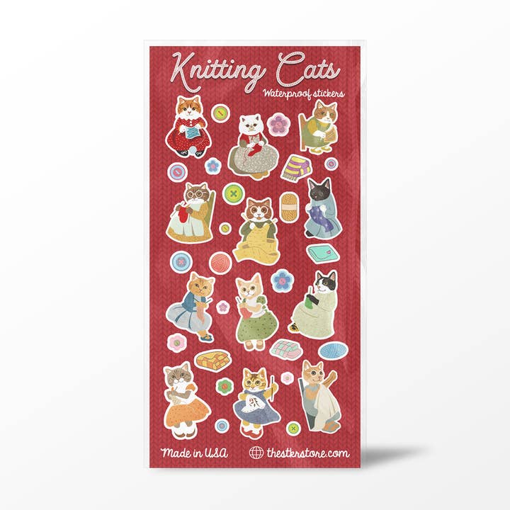 Strickende Katze Aufkleberbögen für den Großhandel von Girls Printing House