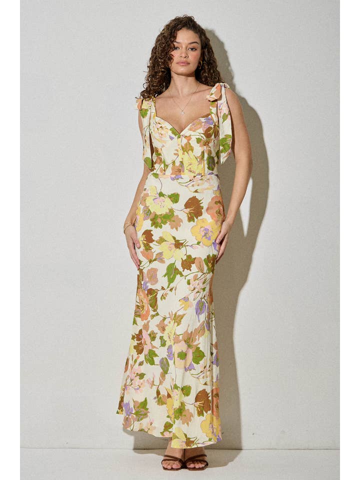 SKYLAR ROSE - Vendita all'ingrosso Vestito - Donna - Abito Midi Estivo Romantico Vintage con Motivi Floreali e Spalline Annodate1