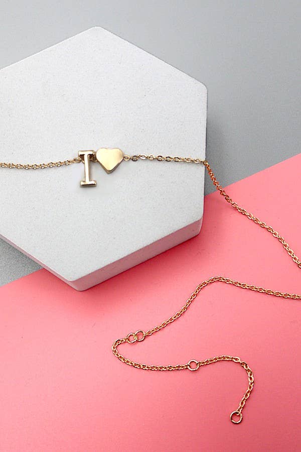 JOSSLYN by wall to wall - Wholesale Pendant/Charm Necklace - BRASS MONOGRAM INITIAL HEART CHARM NECKLACE | 80N1505