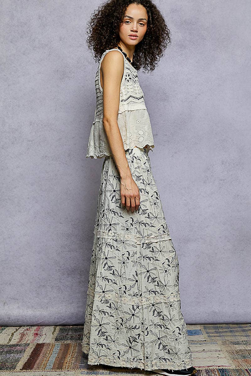 Pol Clothing - Wholesale Pants - Women's - Crochet lace patch embroidered woven floral pattern pants9