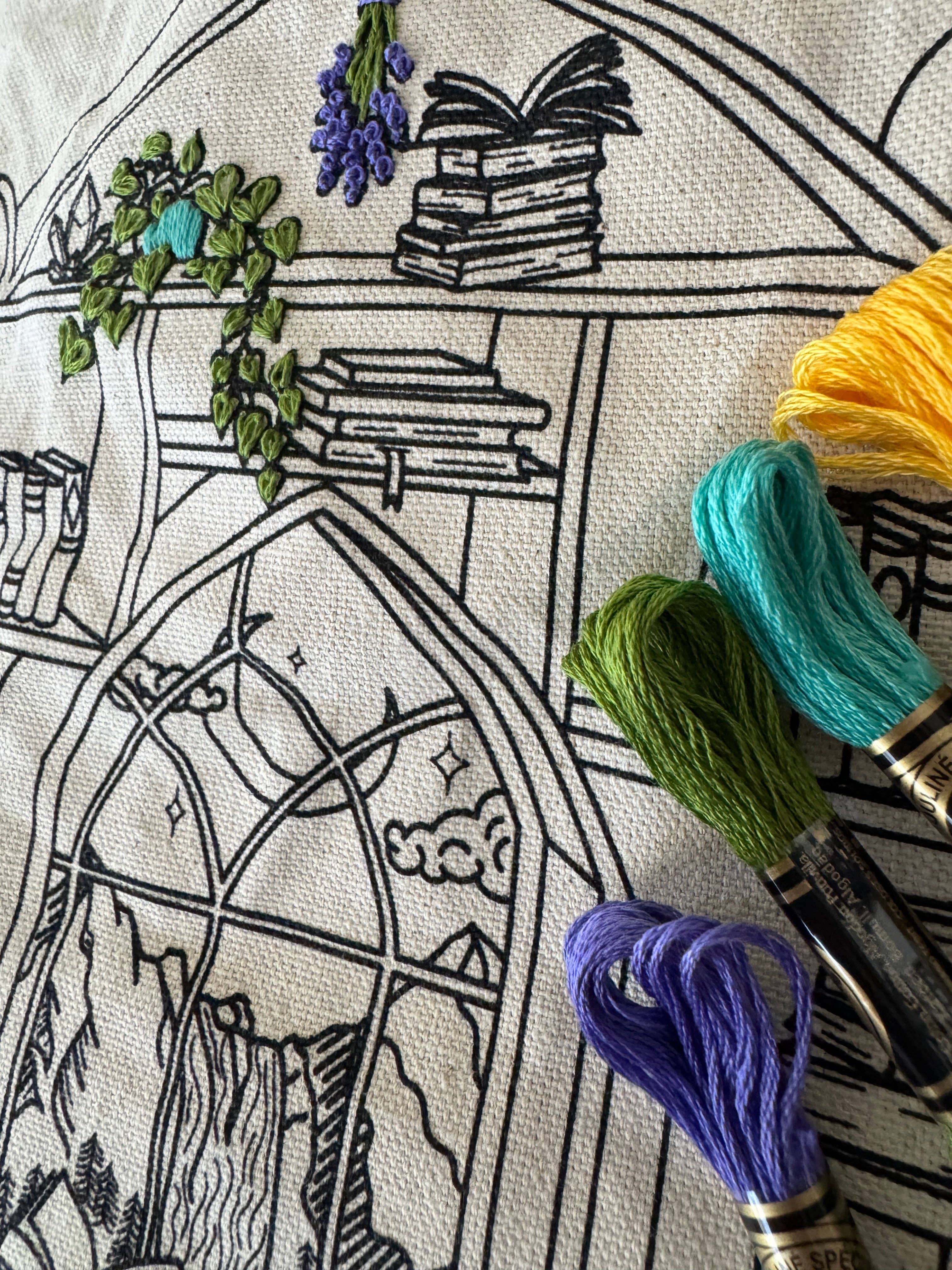 Rosanna Diggs Embroidery - Wholesale Embroidery/Cross Stitch Supplies - Book Dragon Tote Bag Embroidery Kit3