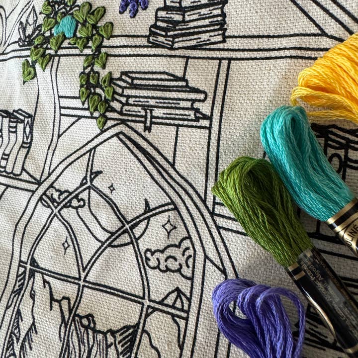 Rosanna Diggs Embroidery - Wholesale Embroidery/Cross Stitch Supplies - Book Dragon Tote Bag Embroidery Kit3