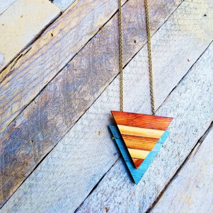 Necklace - Statement - Reclaimed Wood - Stainless Steel - Art Deco for wholesale by Gardenia & Grit